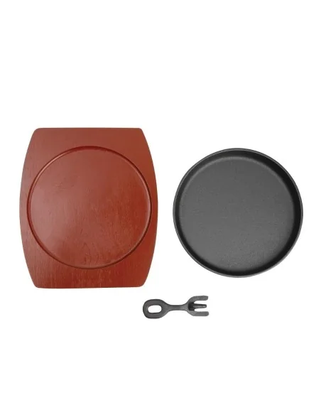 Plat de service en fonte rond avec support bois Olympia