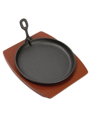 Plat de service en fonte rond avec support bois Olympia