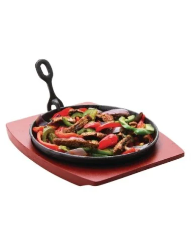 Plat de service en fonte rond avec support bois Olympia