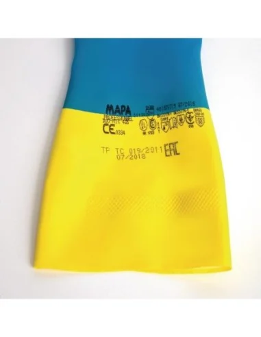 Gants étanches protection chimique légère bleus et jaunes Mapa Alto 405 XL