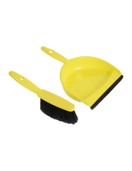Set balayette à poils doux et pelle Jantex jaune
