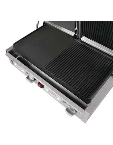 Gril de contact double Buffalo lisse à gauche/rainuré à droite