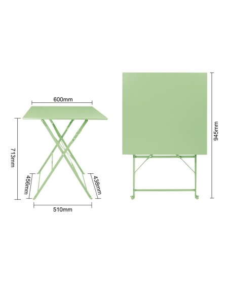 Table de terrasse carrée pliante en acier Bolero vert clair 600 mm