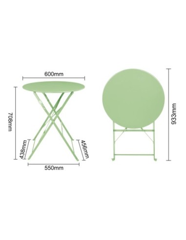 Table de terrasse carrée pliante en acier Bolero vert clair 595 mm