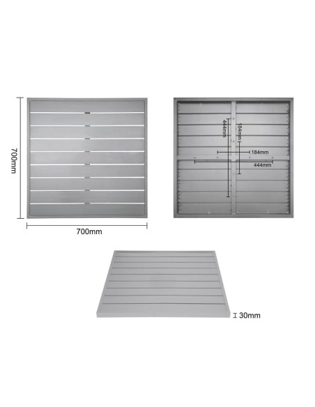 Plateau de table carré en aluminium Bolero gris clair 700 mm