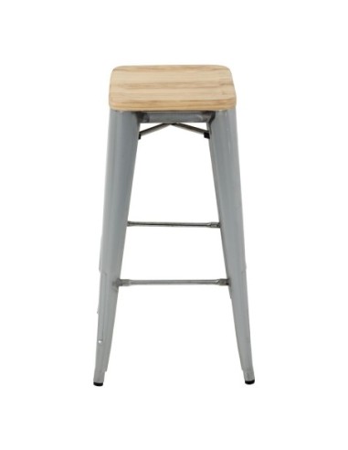 Tabourets hauts en acier galvanisé avec assise en bois Bolero Bistro (lot de 4)