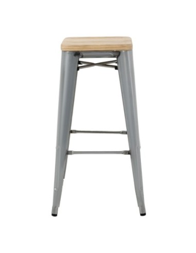 Tabourets hauts en acier galvanisé avec assise en bois Bolero Bistro (lot de 4)