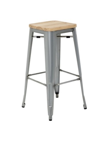 Tabourets hauts en acier galvanisé avec assise en bois Bolero Bistro (lot de 4)