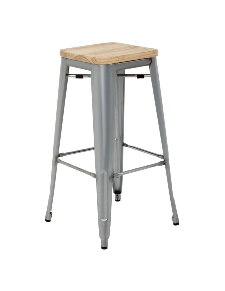 Tabourets hauts en acier galvanisé avec assise en bois Bolero Bistro (lot de 4)