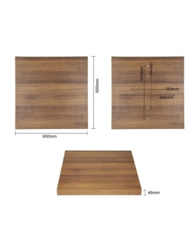 Plateau de table carré Bolero 600mm effet bois chêne rustique