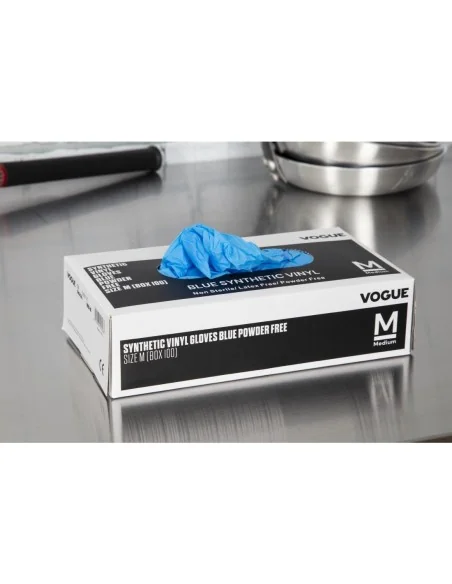 Gants alimentaires en vinyle non poudrés Hygiplas bleus M (Lot de 100)