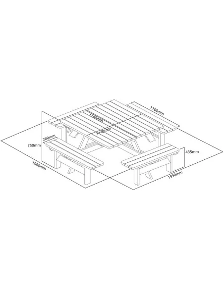 Table de pique-nique en bois carrée Rowlinson 1980mm