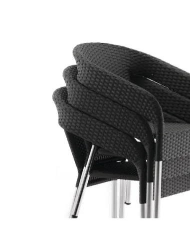 Fauteuils enveloppants bistro en rotin PE anthracite Bolero (lot de 4)