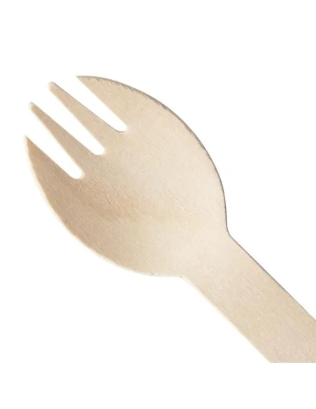 Cuillères-fourchettes en bois emballées individuellement Fiesta Compostable (lot de 500)