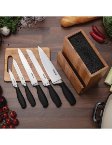 Ensemble de 5 couteaux Soft-Grip Vogue Prep Like A Pro avec bloc couteaux et planche à découper